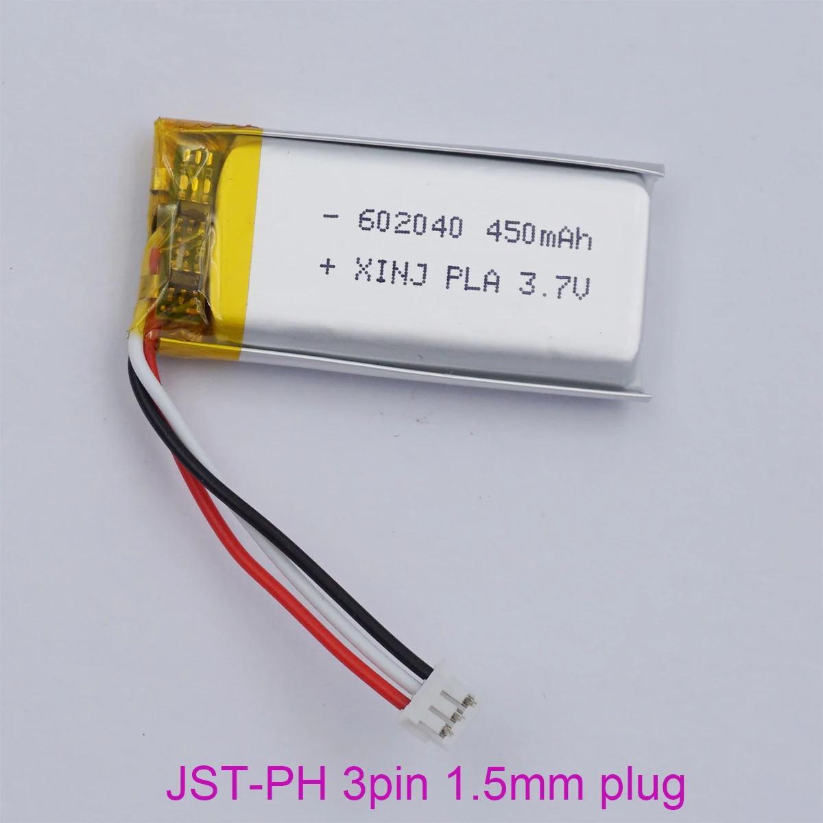 3.7V 450mAh 1.66Wh Polymer Lipo Lithium Battery 602040 JST-PH 3pin 1.5mm Connector For GPS Baby Camera MP4 Car Navigation E-book
3.7V 450mAh 1.66Wh Polymer Lipo Lithium Battery 602040 JST-PH 3pin 1.5mm Connector For GPS Baby Camera MP4 Car Navigation E-book