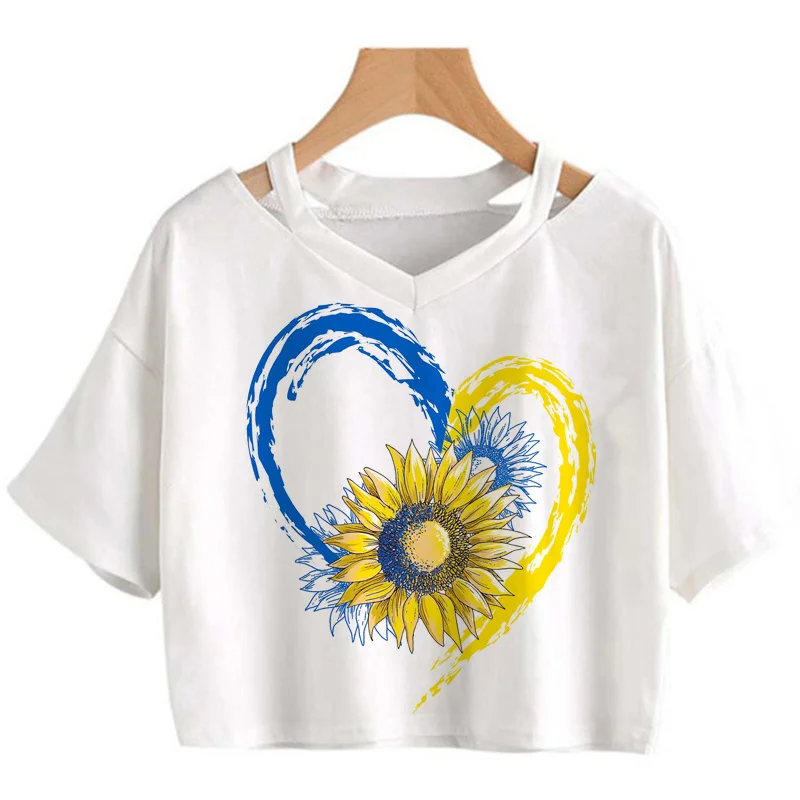 

Ukraini Ukraine Flag crop top tshirt female tumblr aesthetic couple clothes harajuku kawaii 2022 t shirt streetwear harajuku