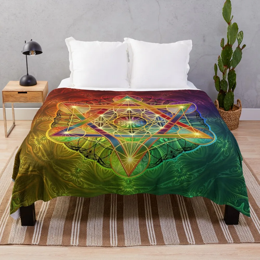 

Metatron's Cube with Merkabah and Flower of Life Throw Blanket funny gift christmas gifts for babies Heavy Blankets