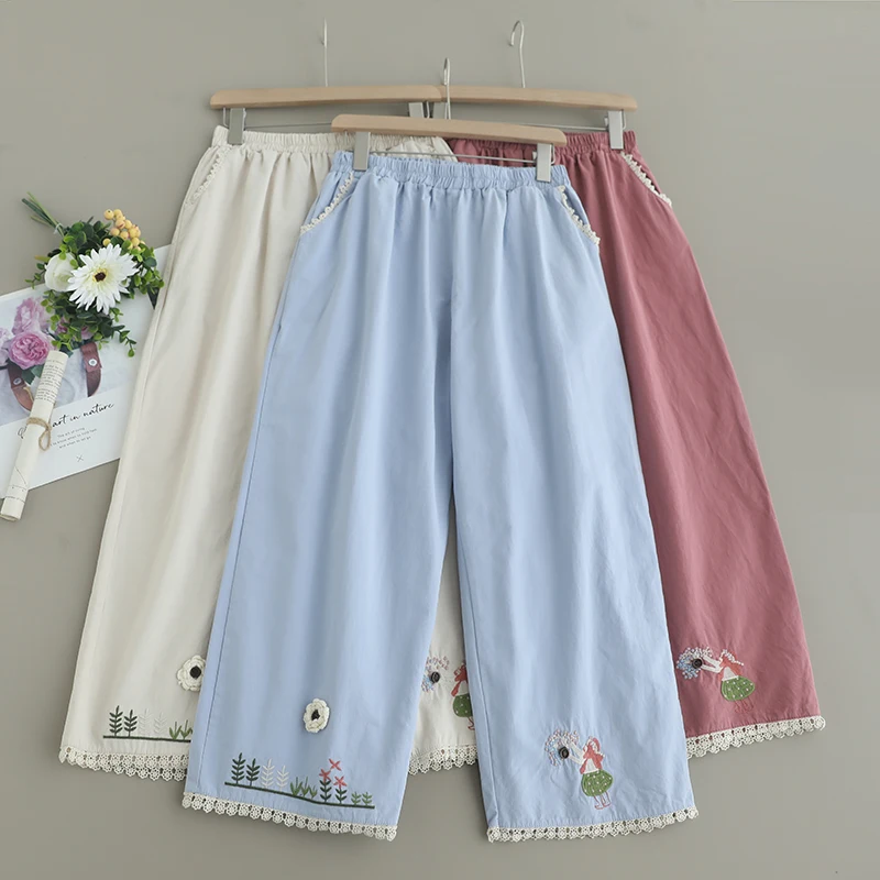 Summer Sweet Embroidered Pants Women Elastic Waist Casual Straight Pants 824-685
Summer Sweet Embroidered Pants Women Elastic Waist Casual Straight Pants 824-685