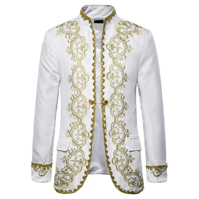 

British Style Palace Prince Black Embroidery Blazer Men Wedding Groom Suit Blazer Jacket Men Stage Singers Coat Blazer Masculino