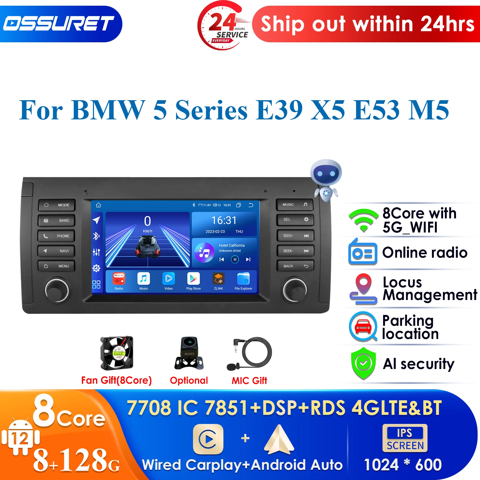 

7'' 8G+128GB DSP AI Voice 2din Android Auto Radio For BMW 5 E39 1995-2003 E53 X5 M5 Carplay 4G Car Multimedia GPS 2din Autoradio