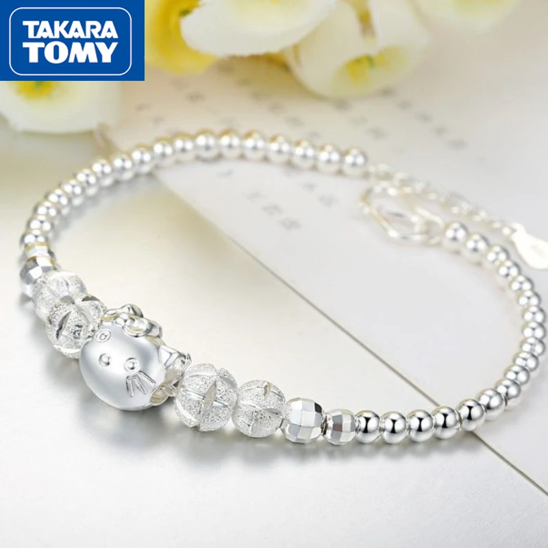 

TAKARA TOMY Hello Kitty New Women's Silver Beaded Cute Sweet Lightweight Bracelet Girl Adjustable Lover Gift Accessories