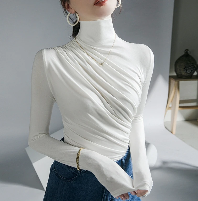 Fashionable Women's Long Sleeve Pullover Tops 2023 Autumn New Turtleneck Bottoming Shirt Elegant Pleated Blouse Pullovers
Fashionable Women's Long Sleeve Pullover Tops 2023 Autumn New Turtleneck Bottoming Shirt Elegant Pleated Blouse Pullovers