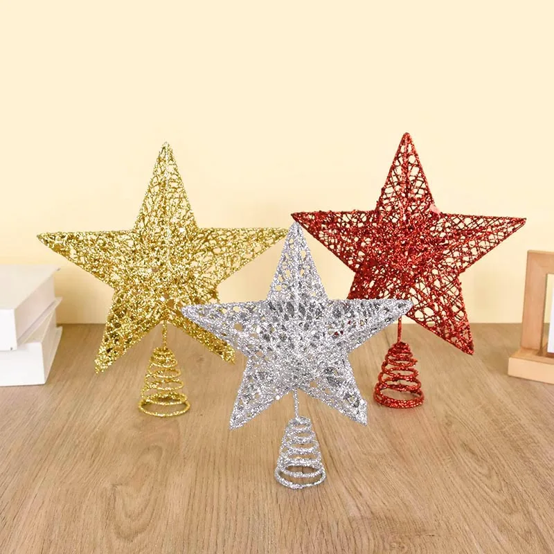 

Christmas Tree Topper Star Gold Silver Glitter Five-Pointed Star Pendant Xmas Tree Top Ornaments for Home Navidad New Year Decor