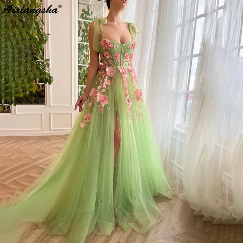 

Aixiangsha Charming And Feminine Ensemble Perfect For A Romantic Look This Captivating Green Gown Features Pastel Embellished
