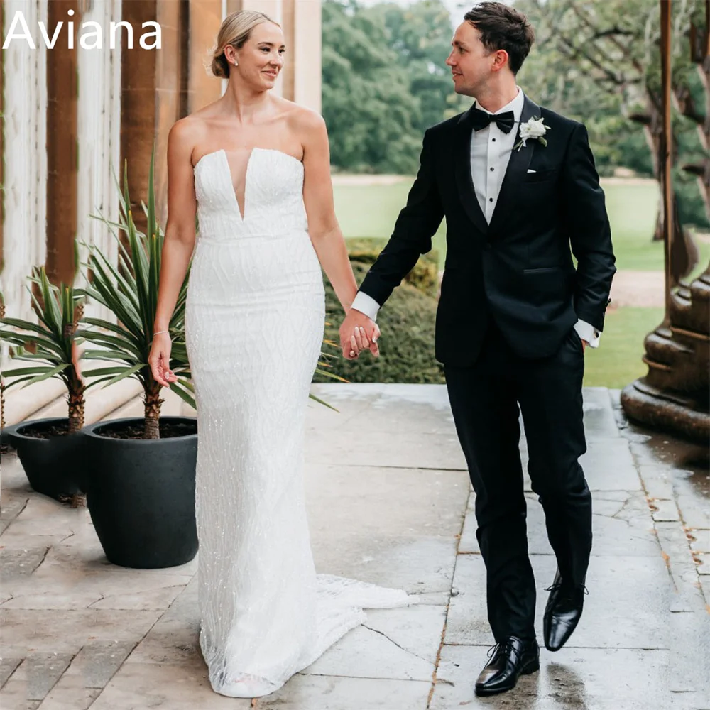 Aviana Elegant Strapless Sleeveless Mermaid Lace Beading Wedding Dresses Backless Sweep Train Bridal Gowns Vestidos De Novia
Aviana Elegant Strapless Sleeveless Mermaid Lace Beading Wedding Dresses Backless Sweep Train Bridal Gowns Vestidos De Novia