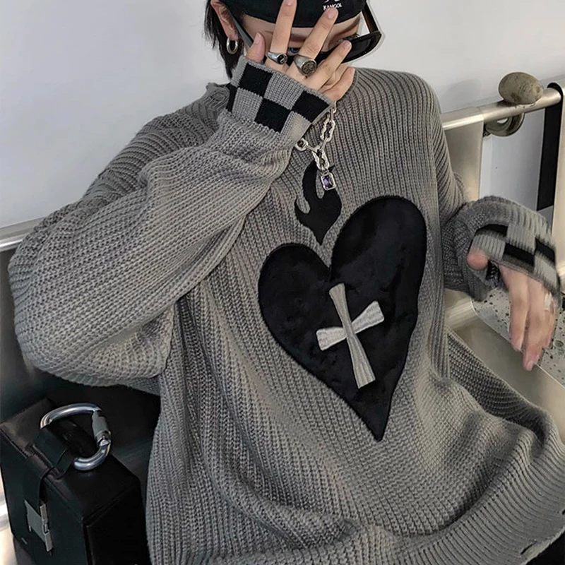 Hip Hop Knitwear Korean fashion cross Loose Tops Women's Sweaters vintage Punk Streetwear Goth Pullover Sweaters y2k clothes
Hip Hop Knitwear Korean fashion cross Loose Tops Women's Sweaters vintage Punk Streetwear Goth Pullover Sweaters y2k clothes