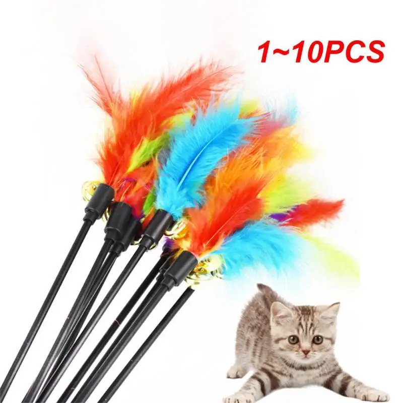 

1~10PCS Funny Kitten Cat Teaser Interactive Toy Rod with Bell Feather Toys For Pet Cats Stick Wire Chaser Wand Toy Random Color
