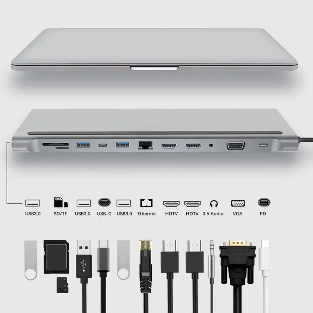 

12-In-1 USB C Hub USB 3.1 Type-C to compatible 4K RJ45 VGA Multi USB Splitter Docking Station for Microsoft Surface Book 2