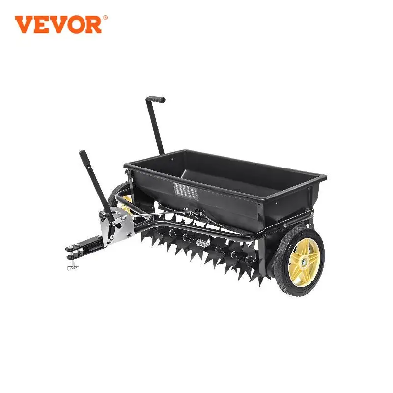 

VEVOR Broadcast Spreader 100 LB 10inch Wheels Steel Spike Aerator For Residential Farm Tough Terrain Black