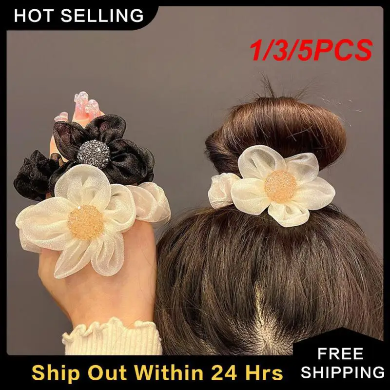 

1/3/5PCS Five Petal Flower Hair Tie Breathable Mesh Fabric 3 Options Available Large Intestine Rubber Band Internet Celebrity