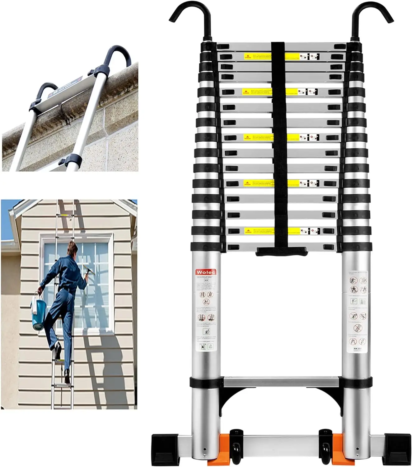 Telescoping Ladder, 20.3FT Aluminum Portable Extension Ladder w/Hooks, Stabilizers& Wheels, Heavy Duty 330lbs Max Capacity
Telescoping Ladder, 20.3FT Aluminum Portable Extension Ladder w/Hooks, Stabilizers& Wheels, Heavy Duty 330lbs Max Capacity