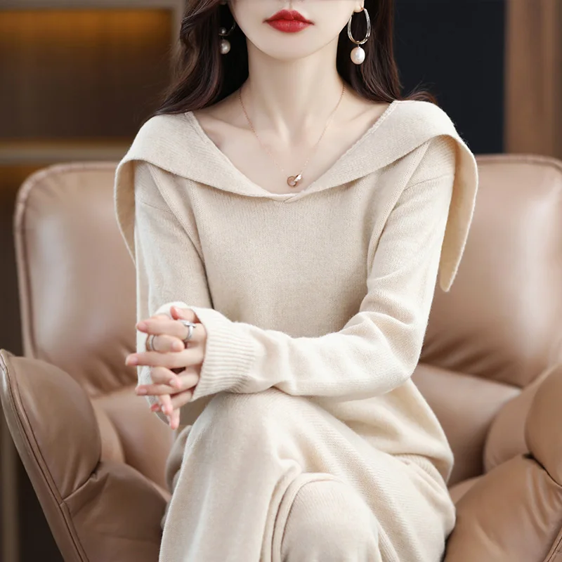 Женский кашемировый пуловер из двух предметов, свитер с большими лацканами из чистой шерсти 100%, Осень-зима, новый модный костюм с широкими штанинами, 2022
Женский кашемировый пуловер из двух предметов, свитер с большими лацканами из чистой шерсти 100%, Осень-зима, новый модный костюм с широкими штанинами, 2022