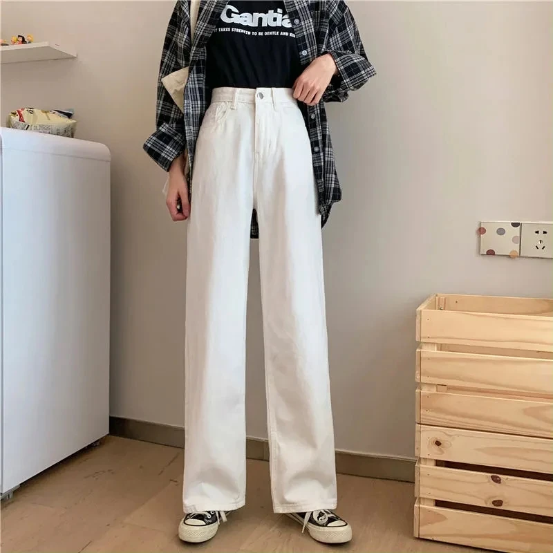 

Spring And Autumn Jeans Women's Straight Tube Loose 2024 Chic Hong Kong Flavor Short Tall Waist Wide-Leg Pants Mopping The Floor