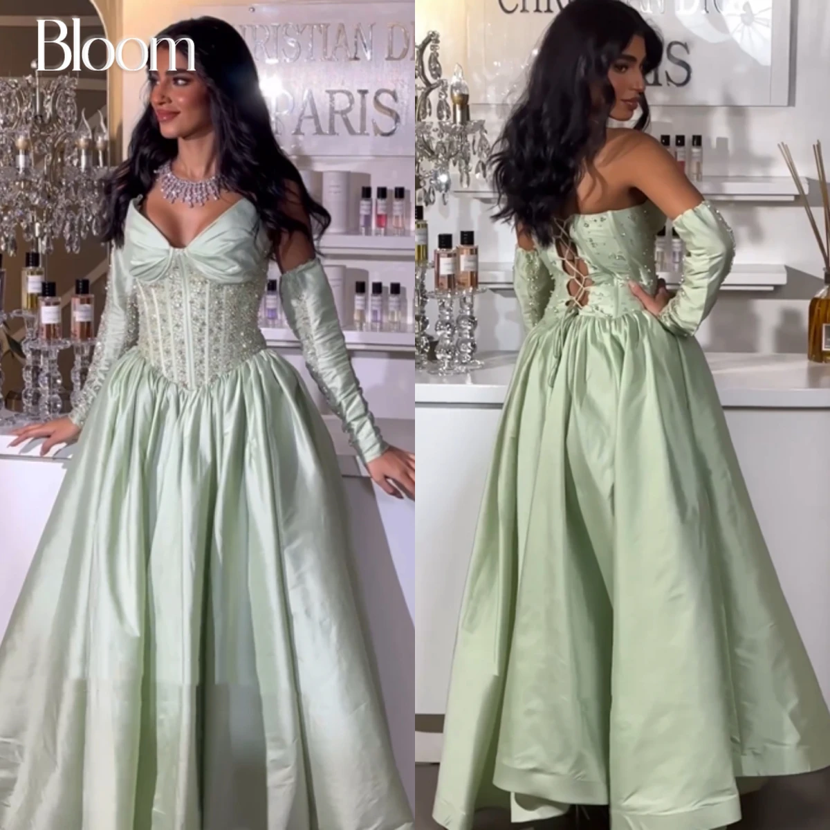 Bloom 2024 New Design Sequins Beads Prom Dresses A-line Long Oversleeves Lace-up Evening Dresses Sage Green Formal Party Gown
Bloom 2024 New Design Sequins Beads Prom Dresses A-line Long Oversleeves Lace-up Evening Dresses Sage Green Formal Party Gown