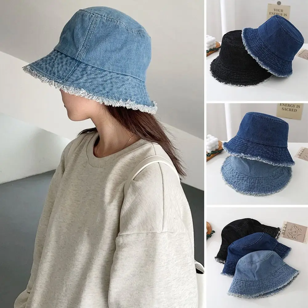 

Fashion Denim Style Vintage Fringed Edge Fisherman Cap Sunscreen Hat Bob Hat Bucket Hat