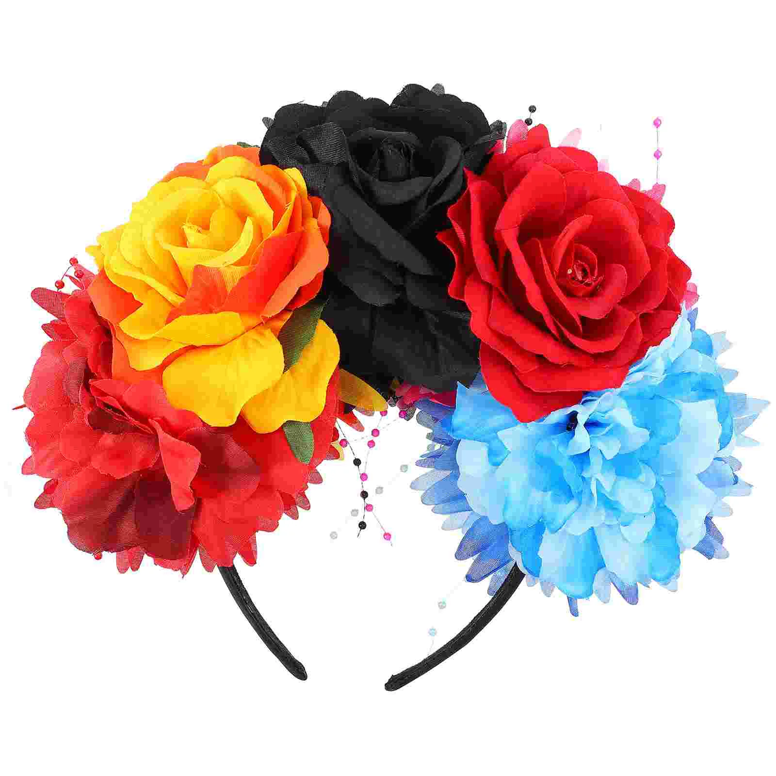 

Rose Wreath Headpieces Peony Headband Wedding Hair Accessories Rainbow Flower Crown