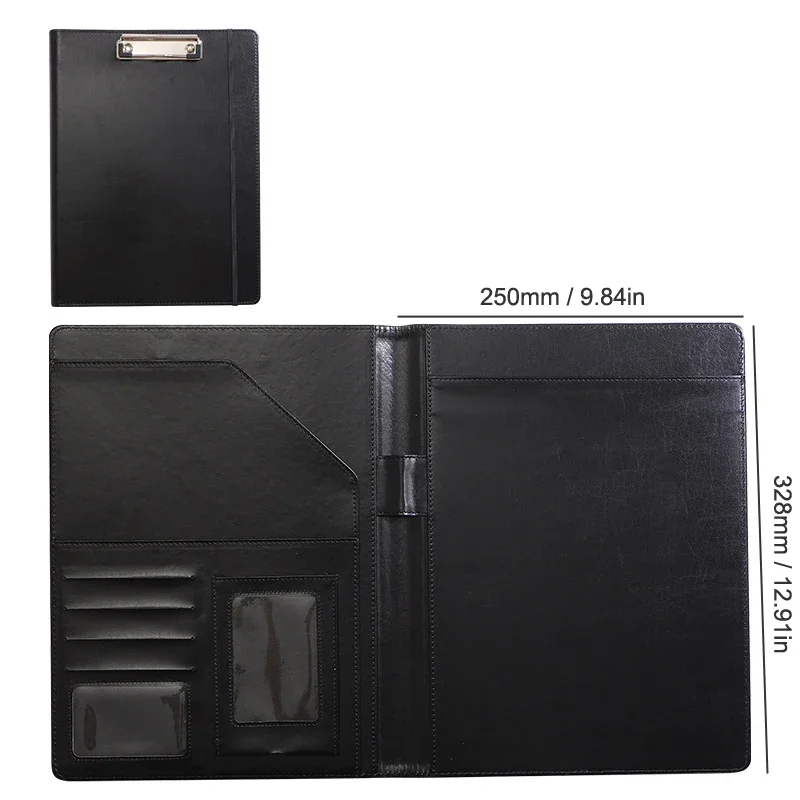 

Conference Document Metal File Slash Padfolio Pocket Clip Office Study Leather Folder Cover Meeting Portfolio Strap