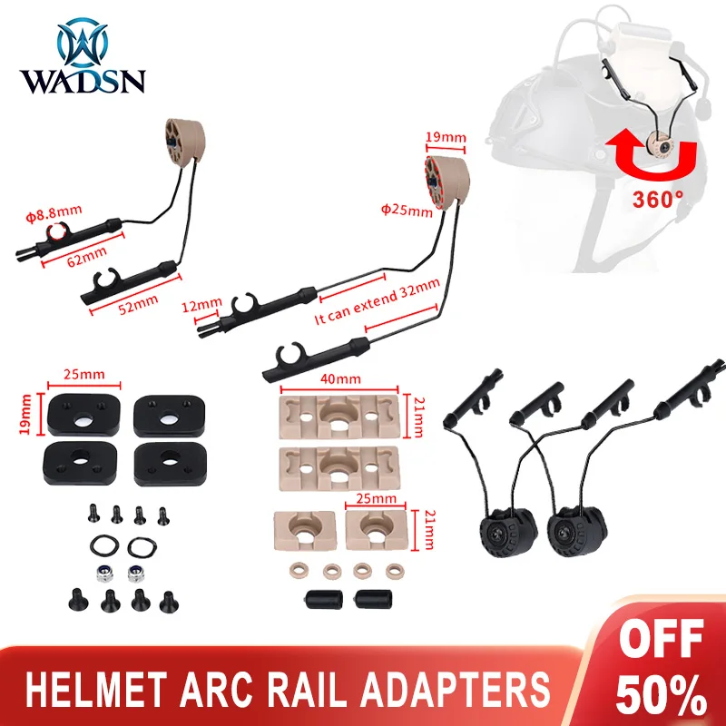 

WADSN Tactical Fast Rail Mounts Adapter Headset Holder Set Fast Helmet 360 Rotation Rail Suspension Bracket Helmet Accessories