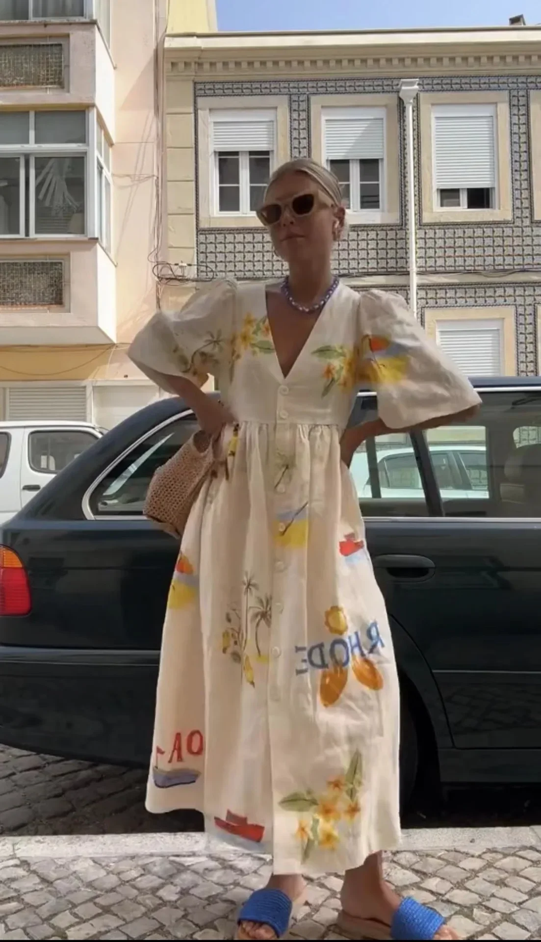 Summer Flower Print Loose Sling Dress For Women Chic V-neck Single Breasted Casaual Dresses Female Fashion Holiday Beachwear
Summer Flower Print Loose Sling Dress For Women Chic V-neck Single Breasted Casaual Dresses Female Fashion Holiday Beachwear