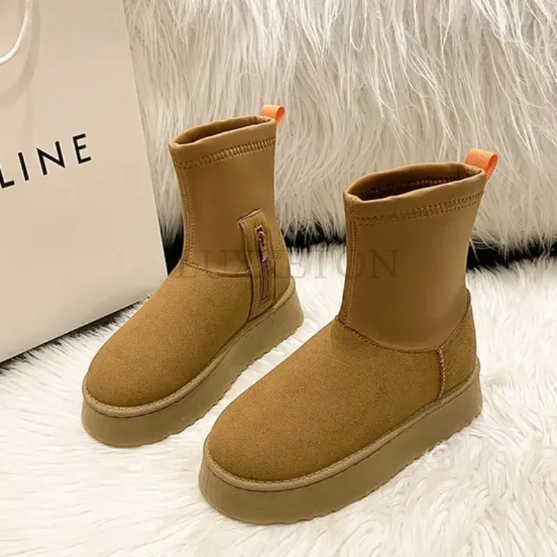 

Suede Cotton Boots Snow Warm Ankle Chelsea Snow Boots 2023 Winter Thick Sole Goth Shoes New Short Plush Walking Chaussure Women