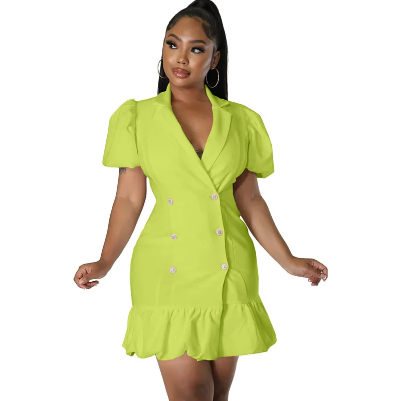 Elegant Summer Blazer Dress Women Puff Sleeve Ruffles Hem A Line Mini Dress Double Breasted Sexy Night Club Party Dress Vestidos
Elegant Summer Blazer Dress Women Puff Sleeve Ruffles Hem A Line Mini Dress Double Breasted Sexy Night Club Party Dress Vestidos