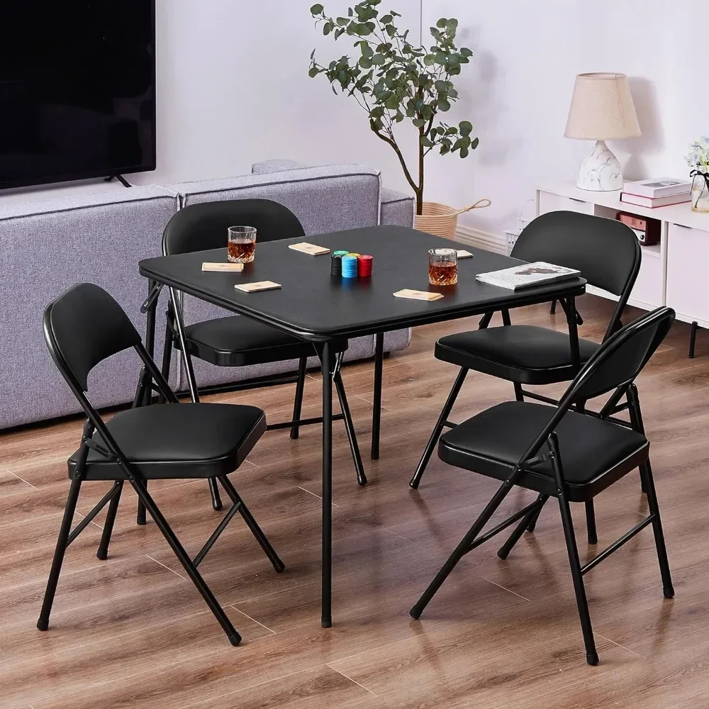 

5-piece table and chair set, folding table and 4 upholstered chairs are portable and do not require outdoor furniture assembly