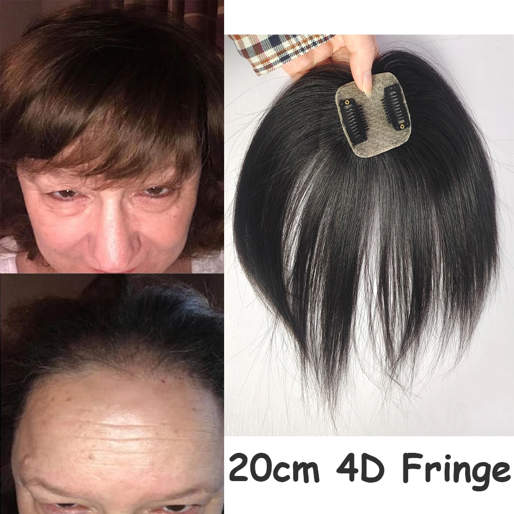 

5x5 CM European Virgin Human Hair Bangs Scalp Top 20 CM 4D Fringe Hair Topper With a Cut Bang Silk Skin Base Toupee For Women