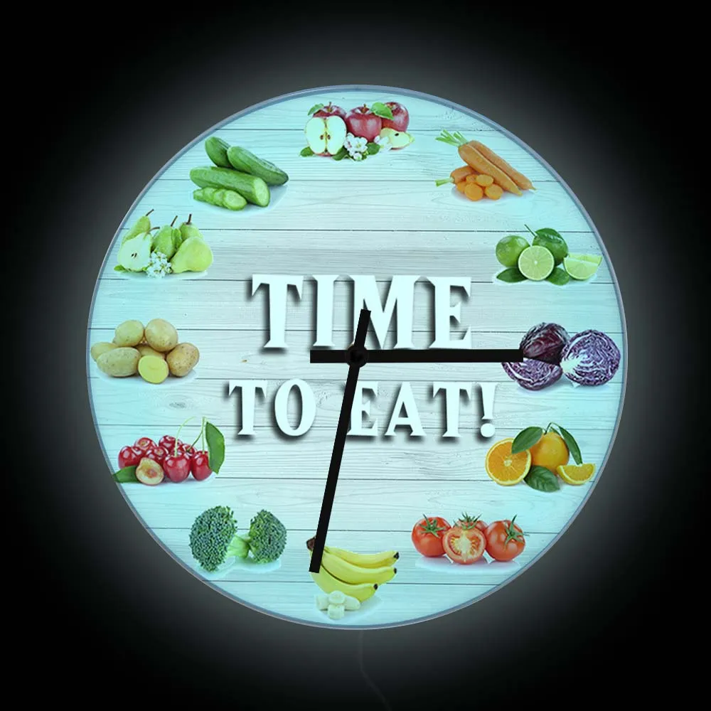 Vegetarian Quote LED Lighted Wall Clock For Kitchen Dining Room Fruits And Vegetables Veggies Neon Light Sign Glow In Dark Clock 
Vegetarian Quote LED Lighted Wall Clock For Kitchen Dining Room Fruits And Vegetables Veggies Neon Light Sign Glow In Dark Clock