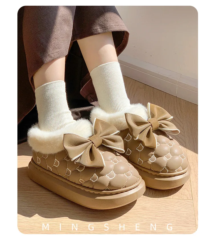 Winter Women Snow Boots Cute Bow Cotton Shoes Waterproof Down Short Barrel Ankle Boots Home Comfort Thick Soled Plush Boots Winter Women Snow Boots Cute Bow Cotton Shoes Waterproof Down Short Barrel Ankle Boots Home Comfort Thick Soled Plush Boots