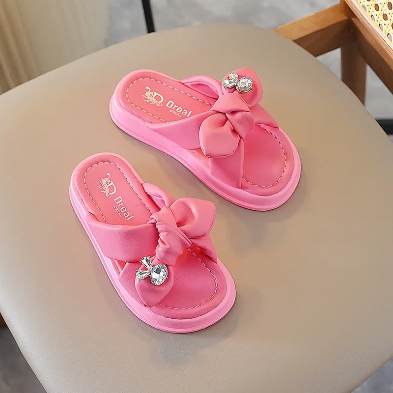 

Children's Slippers for Home Summer Open-toe Girl Princess Flip-flops Fashion Rhinestone Rabbit Kids Causal Slippers Thick Soled