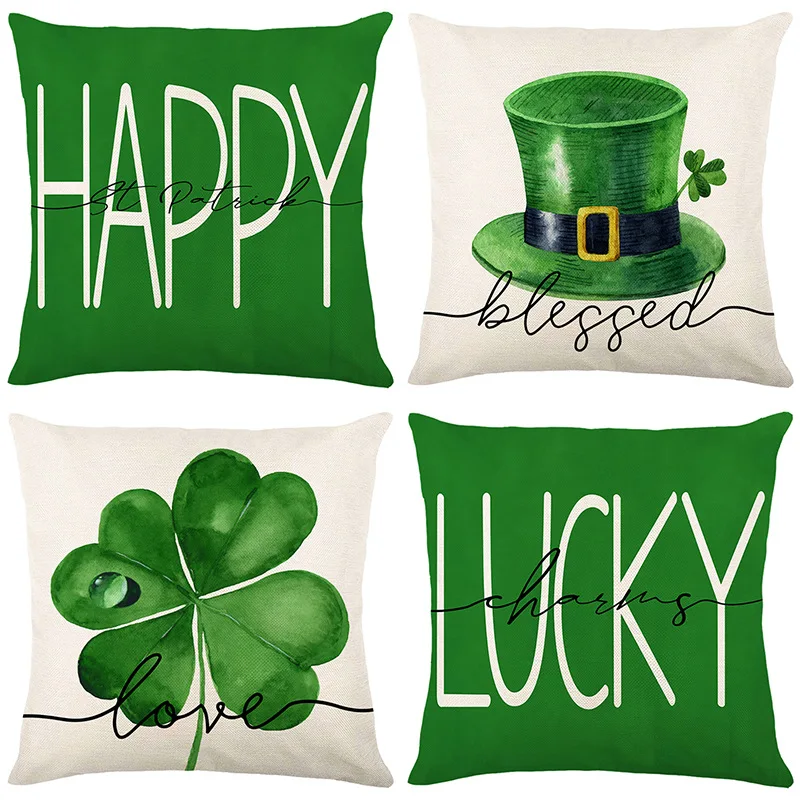 

Clover Saint Patrick's Day Printed Pillowcase Home Living Room Sofa Decoration Bedroom Bedside Pillowcase Car Seat Cushion Cover