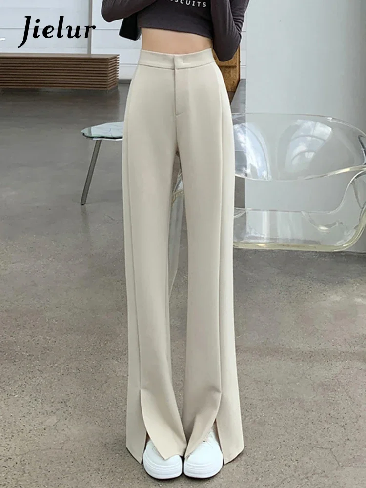 

Jielur Split Autumn Slim Female Flare Pants New High Waist Solid Color Casual Suit Pants Simple Office Lady Black Apricot Khaki