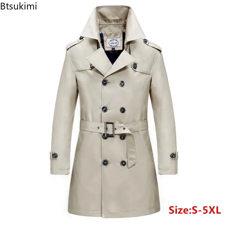 

New British Style Men's Business Office Long Trench Coats with Belt Fashion Slim Windbreak Overcoat Male Double Breasted Jackets