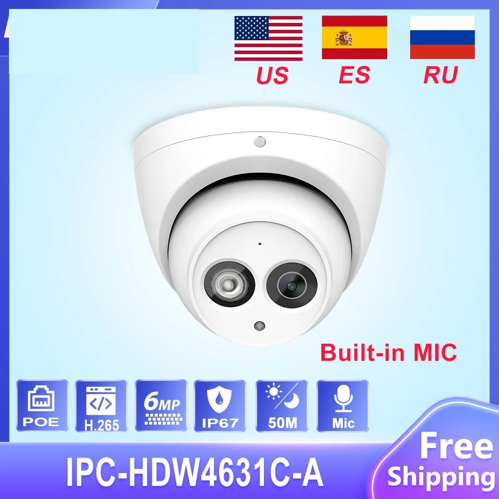 

New IPC-HDW4631C-A 6MP HD POE Network Mini Dome IP Camera Metal Case Built-in MIC CCTV Camera Video Surveillance Cameras