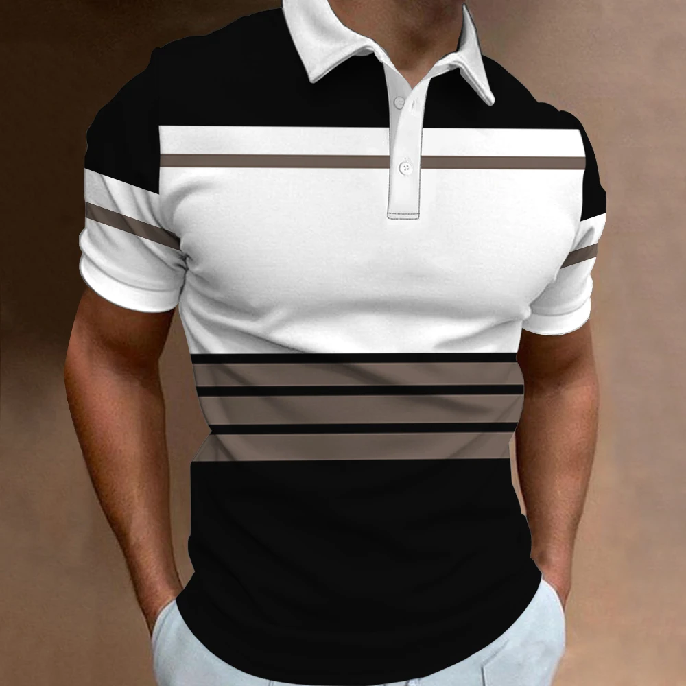 

New Men‘S Polo Shirt Stripe Print Simple Male Clothing Summer Casual Short Sleeve Loose Oversize Shirt Fashion Breath Sweatshirt