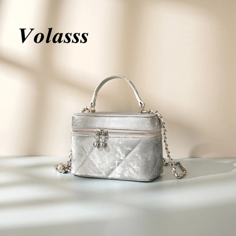 

VOLASSS New Chinese Style Cowhide Shoulder Box Bag Small Genuine Leather Crossbody Makeup Bags Female Versatile Women's Handbag
