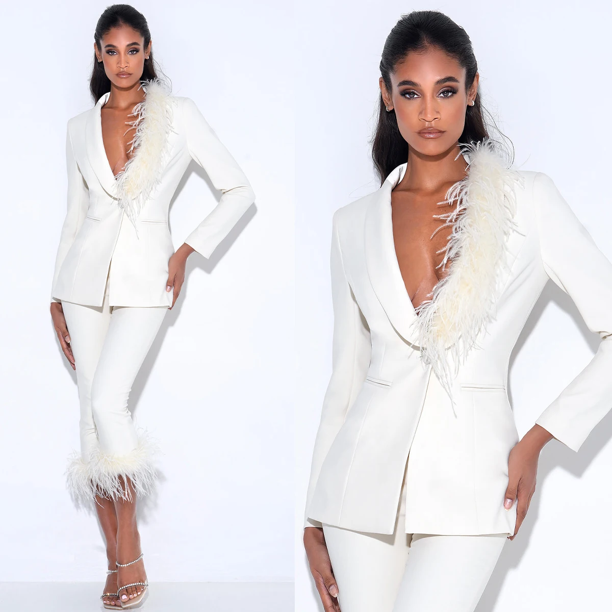 Red Carpet Women Pants Suits Ostrich Feather Street Power Evening Party Blazer Sets Wedding Wear Jacket 2 Pieces
Red Carpet Women Pants Suits Ostrich Feather Street Power Evening Party Blazer Sets Wedding Wear Jacket 2 Pieces