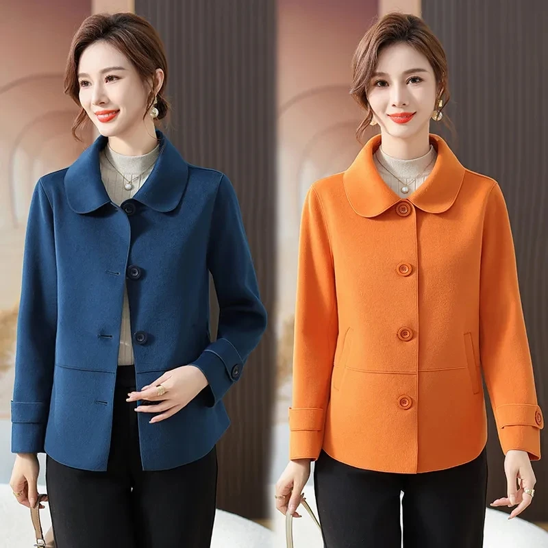 

2023 New High Quality Autumn Winter Double-sided Woolen Coat Women's Short Middle-Aged And Elderly Mothers Wool Female Overcoat