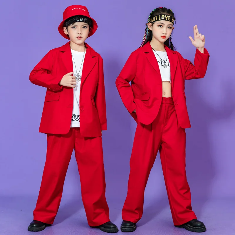 Kids Jazz Dance Costumes Children Hip Hop Suit Blazer Jacket Baggy Pants Modern Kpop Outfits Teenager Stage Sets Red Black White
Kids Jazz Dance Costumes Children Hip Hop Suit Blazer Jacket Baggy Pants Modern Kpop Outfits Teenager Stage Sets Red Black White