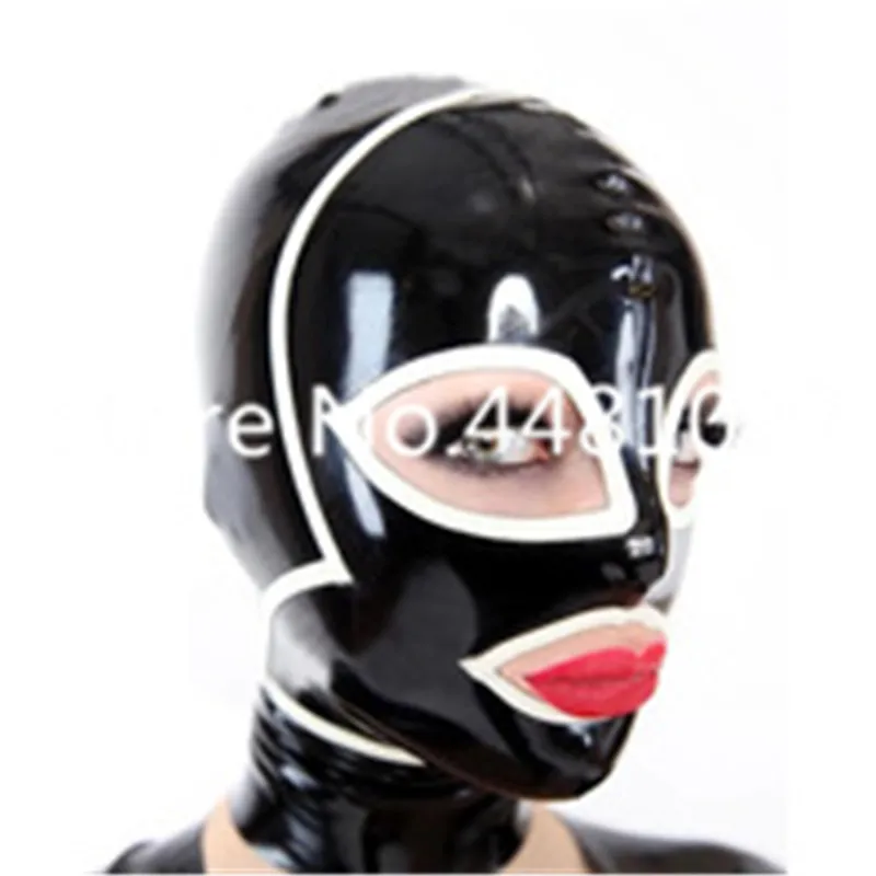 

Sexy Full Head Latex Mask Black with White Rubber Hood Unisex Fetish Cosplay Mask with Back Zipper Custom Made XS-XXL