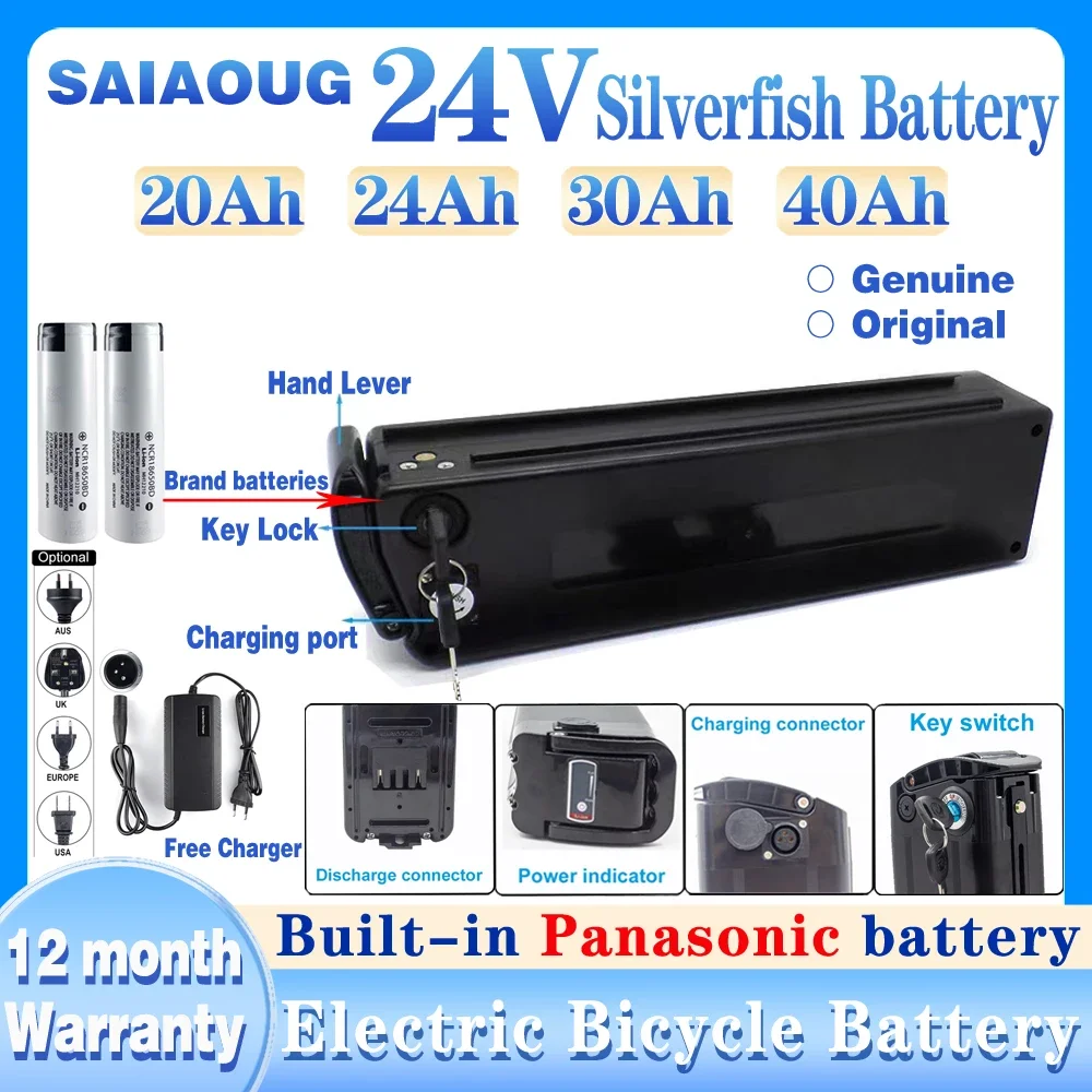 Brand 24V20AH 24AH Silver Fish Electric Bicycle Battery Pack 300-2000W 30AH Lithium Battery Original Ebike Battery+Security Lock
Brand 24V20AH 24AH Silver Fish Electric Bicycle Battery Pack 300-2000W 30AH Lithium Battery Original Ebike Battery+Security Lock