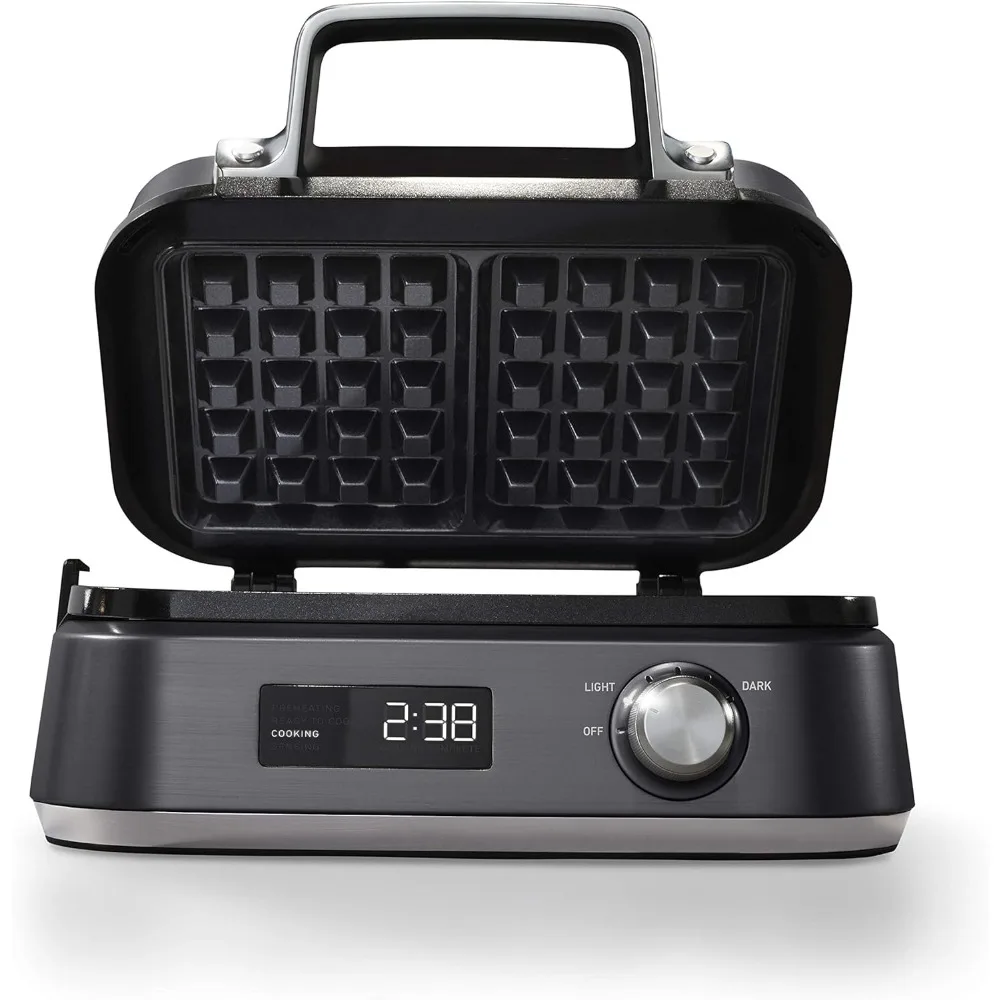 

Belgian Waffle Maker with LED Display Timer and Ceramic Cooking Plates, Makes 2 Waffles, Dark Stainless Steel