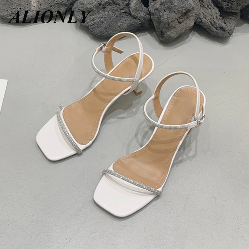 

Alionly 2023 New Fashion Crystal Peep Toe Women's Sandals Stilettos Heels Narrow Band Buckle Strap Party Stripper Shoes