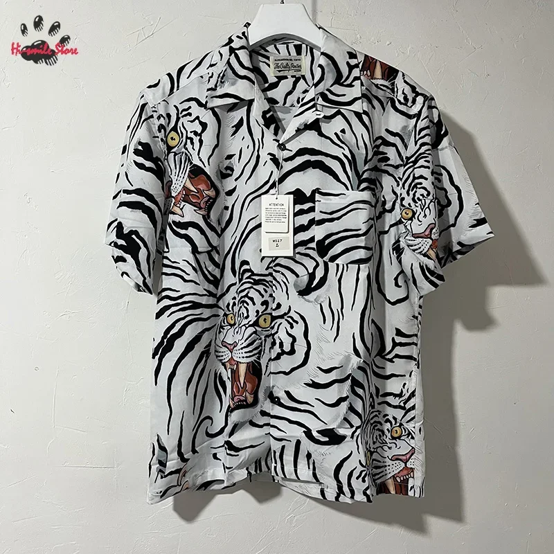 

Летние повседневные топы WACKO MARIA, Пляжная рубашка с принтом тигра, на пуговицах, гавайская уличная одежда для мужчин и женщин