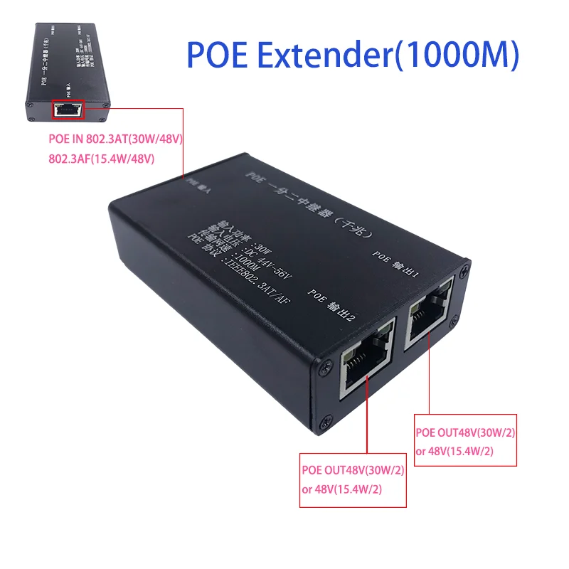 

Gigabit 2 Port POE Extender, IEEE 802.3af/at PoE+ Standard, 10/100/1000Mbps, POE Repeater 100 meters(328 ft), Extender