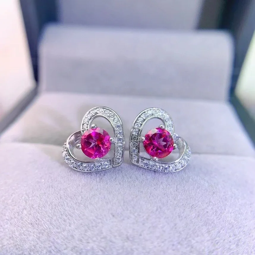 

VVS Grade Pink Topaz Stud Earrings for Woman Anti Allergy Solid 925 Silver Natural Topaz Earring with 3 Layers 18K Gold Plating