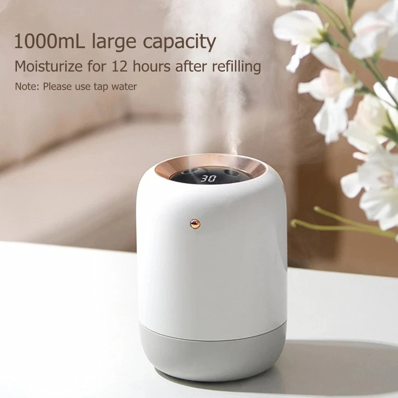 

1L Double Nozzle Home Air Humidifier Purifier 2000mAh Battery Display Room Fragrance Ultrasonic Mist Maker USB Aroma Diffuser