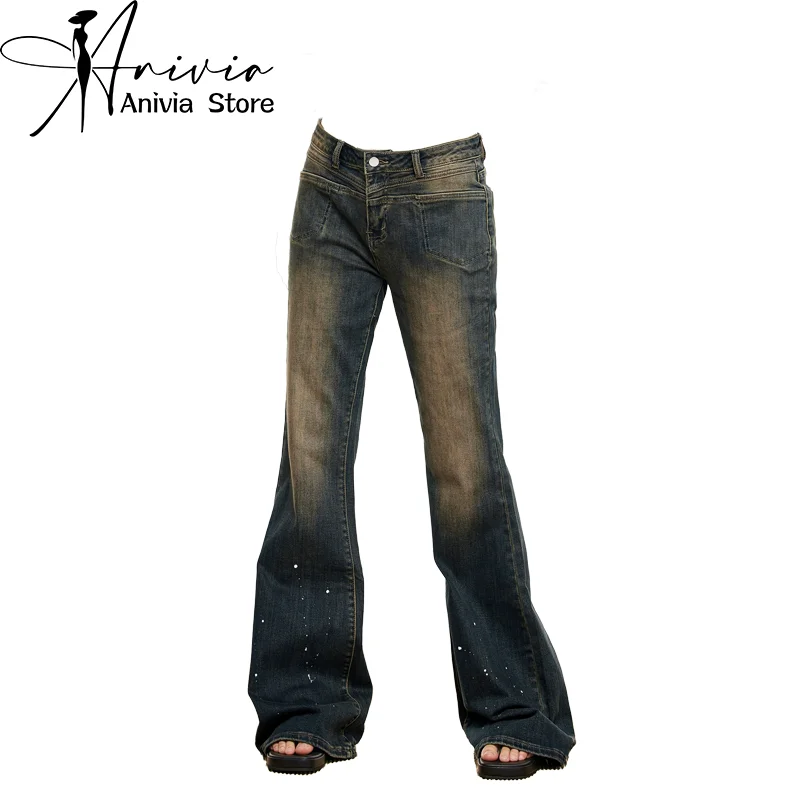 

Women's Blue Flare Jeans Harajuku 90s Aesthetic Streetwear Baggy Denim Trousers Y2k Jean Pants Vintage 2000s Trashy Clothes 2024